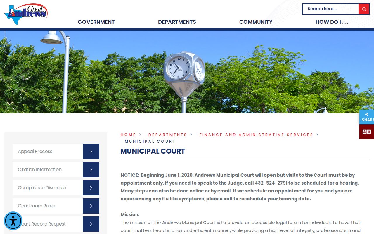 Andrews County municipal warrant court address information