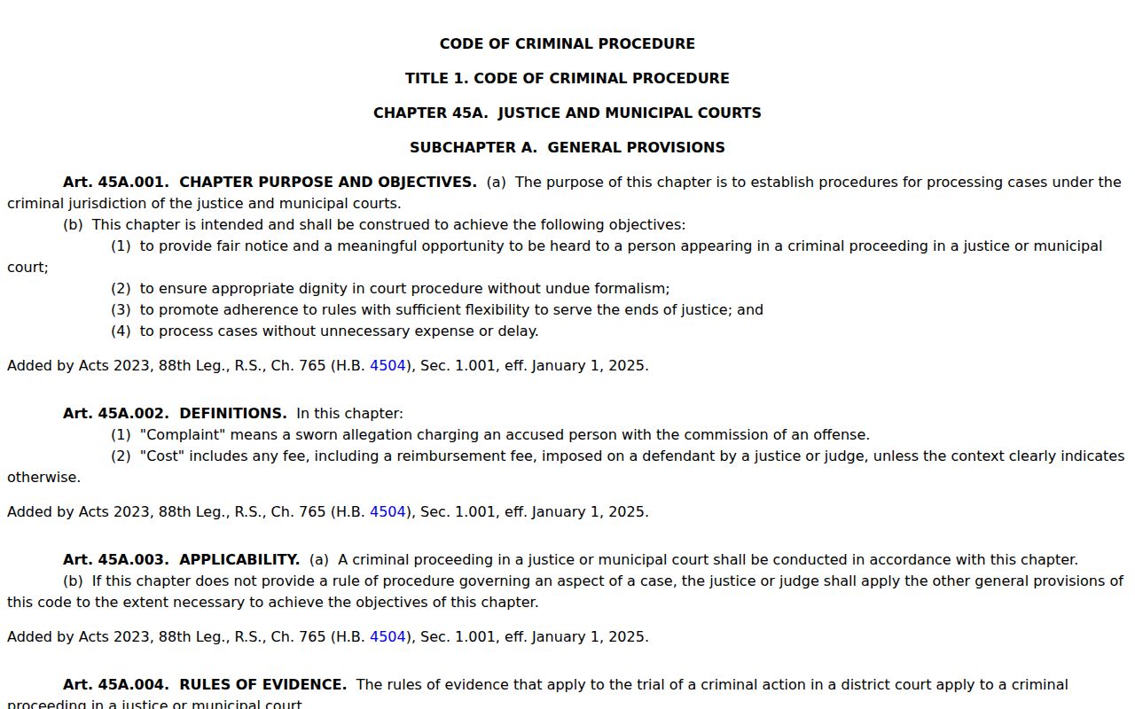 Andrews County capias pro fine and voluntary appearance statute