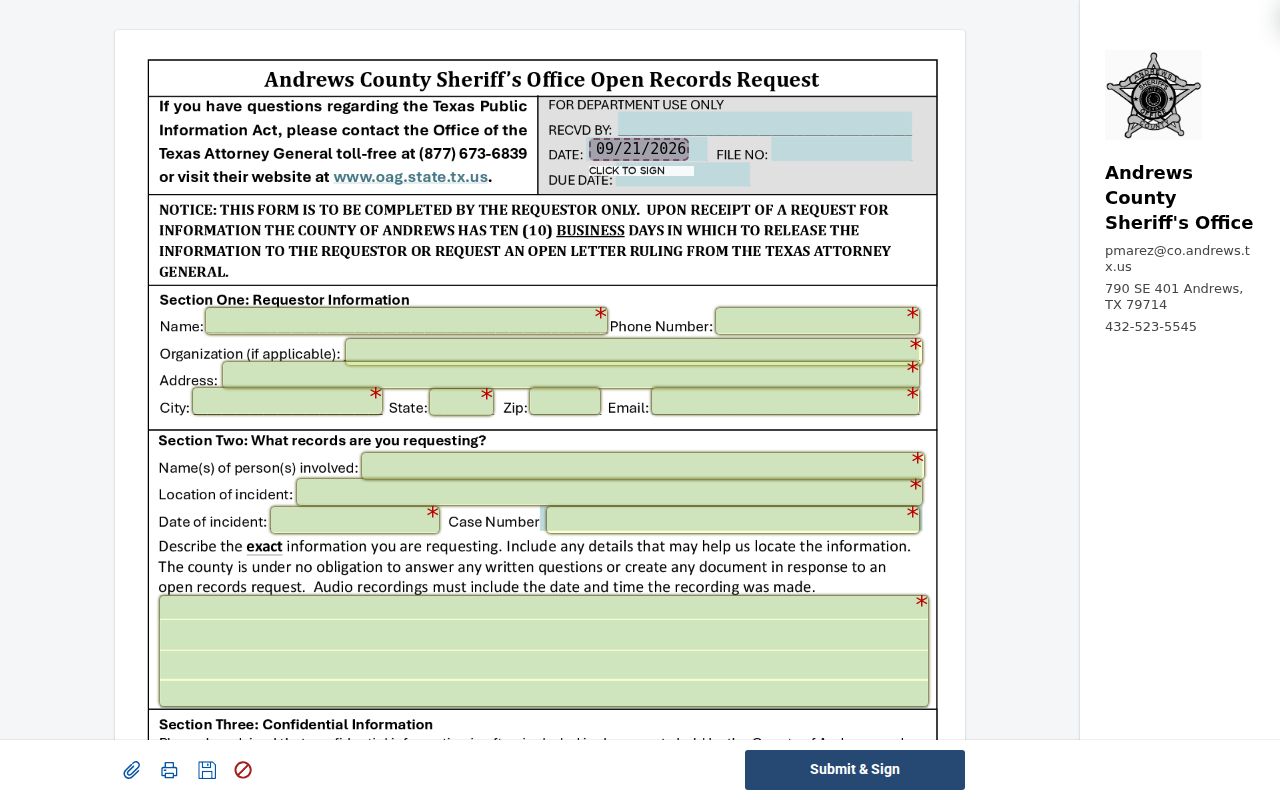 Andrews County warrant records open-records request form